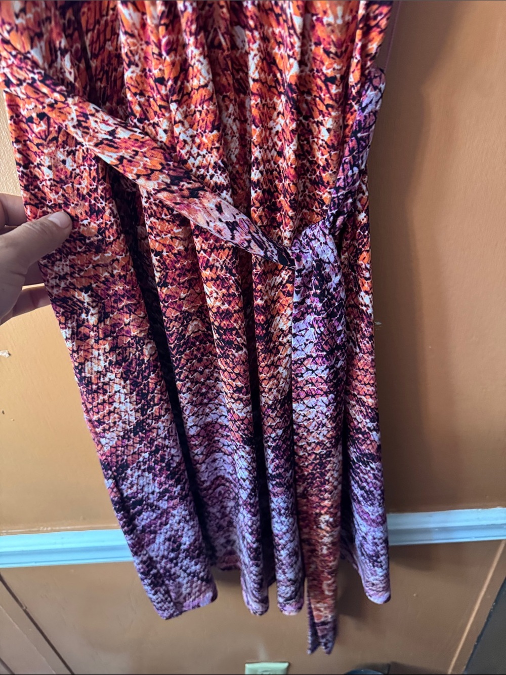 Liz Claiborne Pink and Orange Printed Midi Wrap Dress with V-Neck - Picture 8 of 12